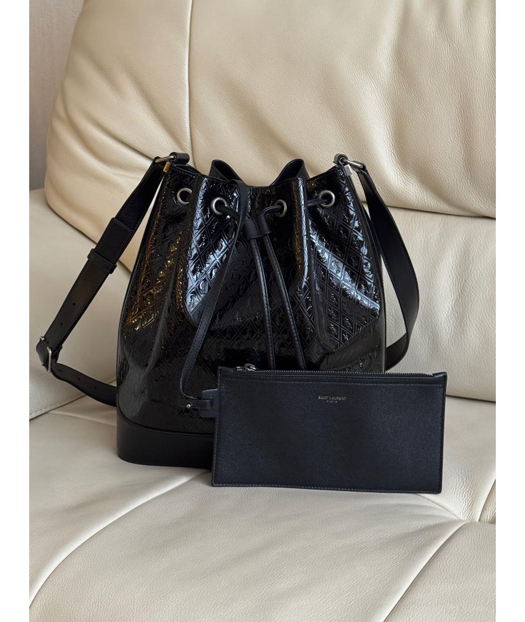 SAINT LAURENT Черная сумка тоут из лакированной кожи, фото 8