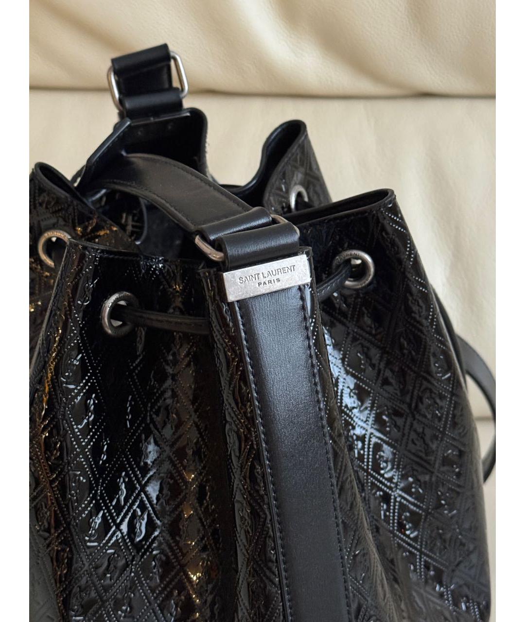 SAINT LAURENT Черная сумка тоут из лакированной кожи, фото 4