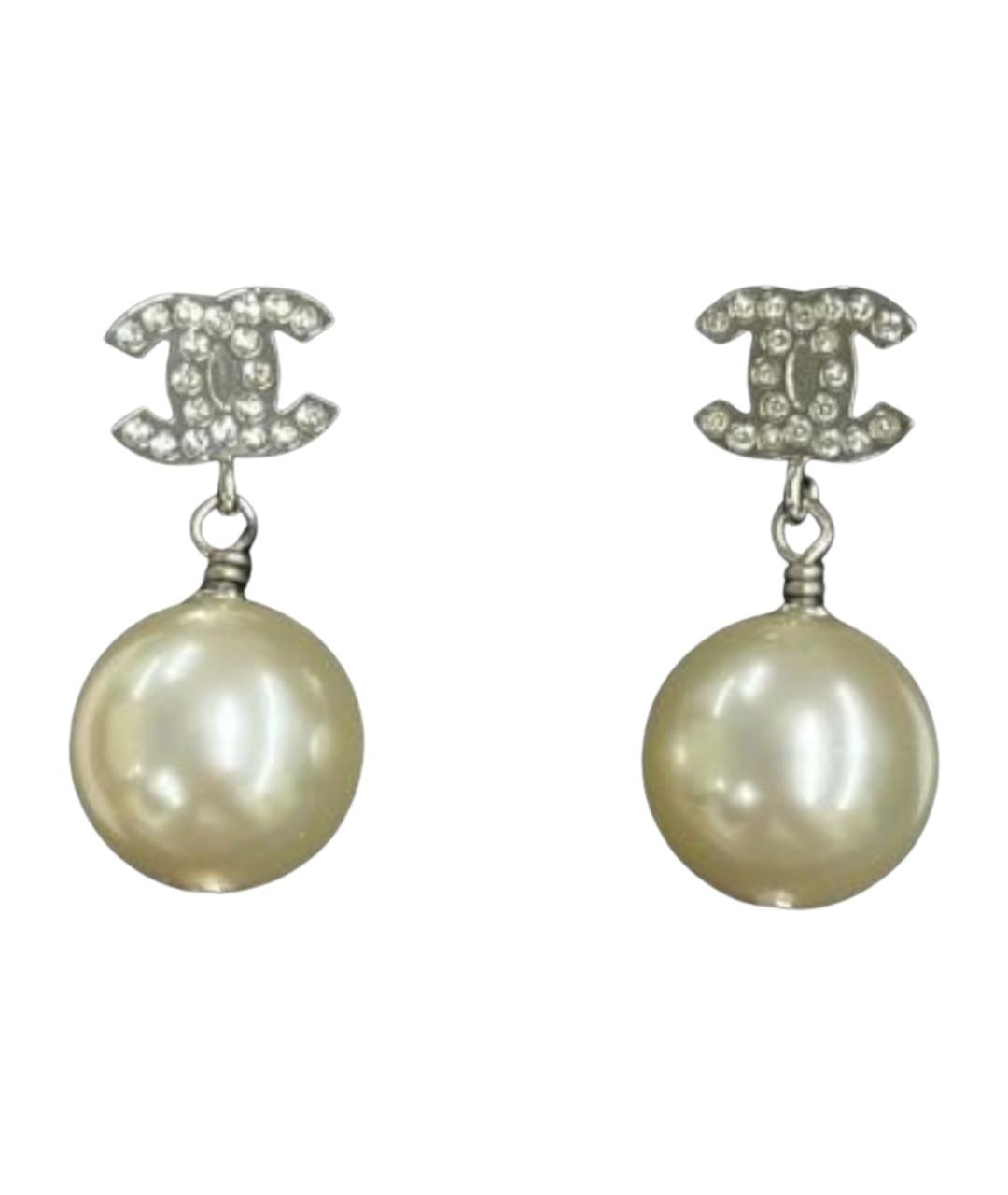CHANEL Белые металлические серьги, фото 1