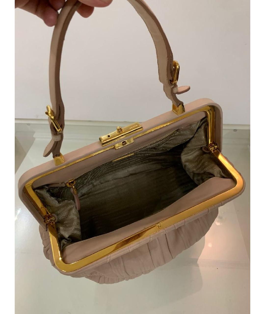 PRADA Бежевая кожаная сумка с короткими ручками, фото 4