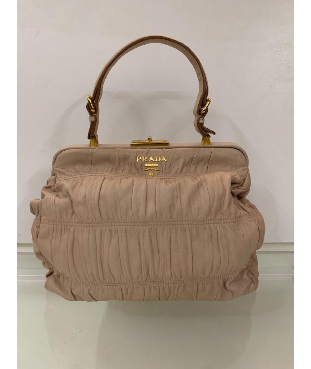 PRADA Бежевая кожаная сумка с короткими ручками, фото 10