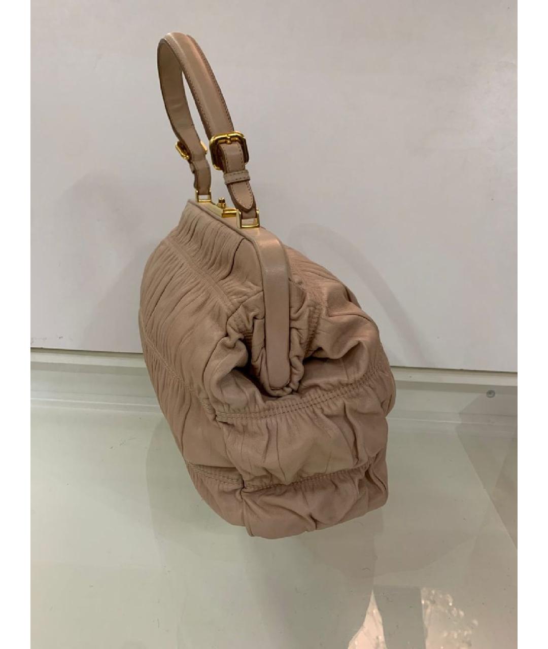 PRADA Бежевая кожаная сумка с короткими ручками, фото 2