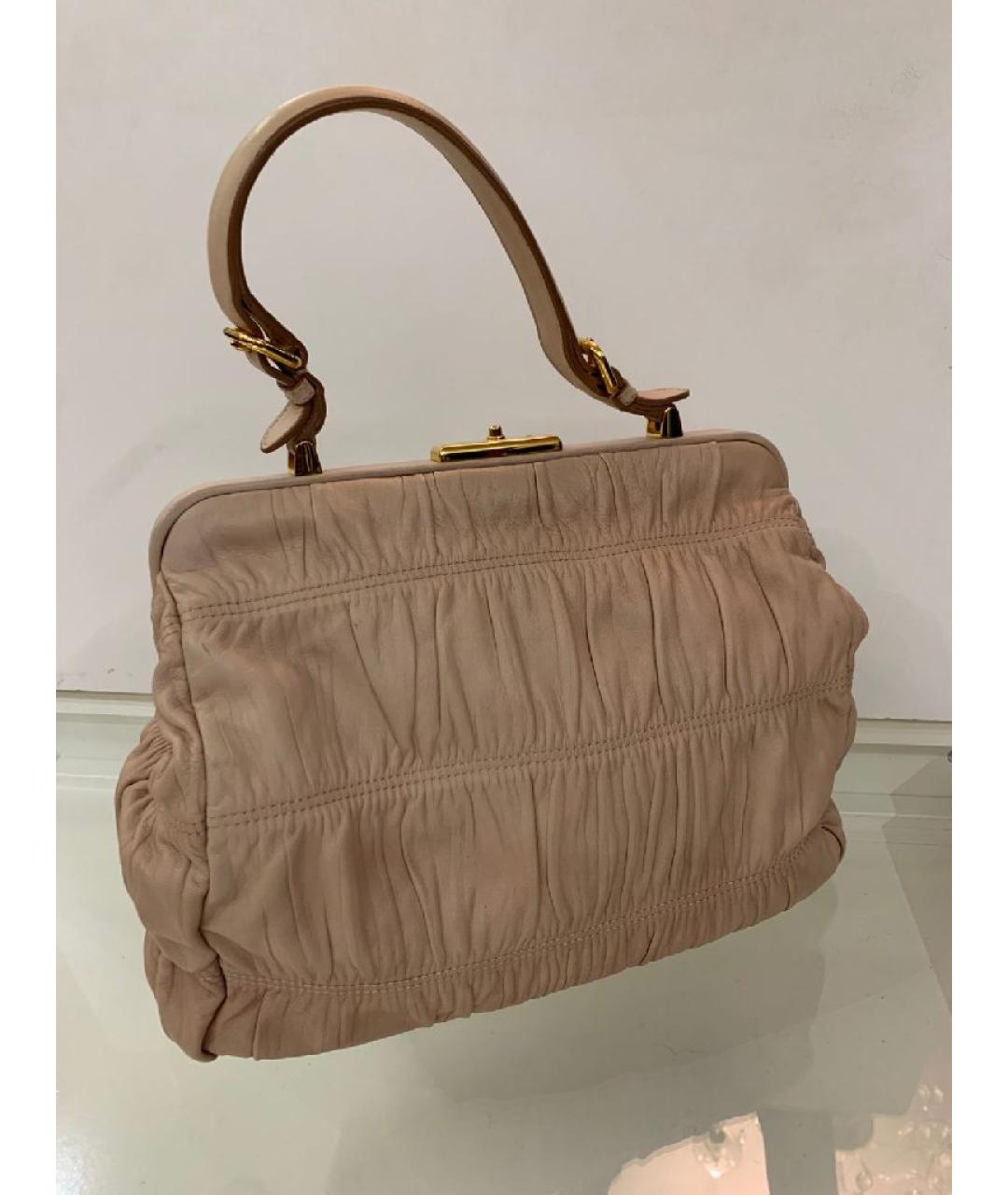 PRADA Бежевая кожаная сумка с короткими ручками, фото 3