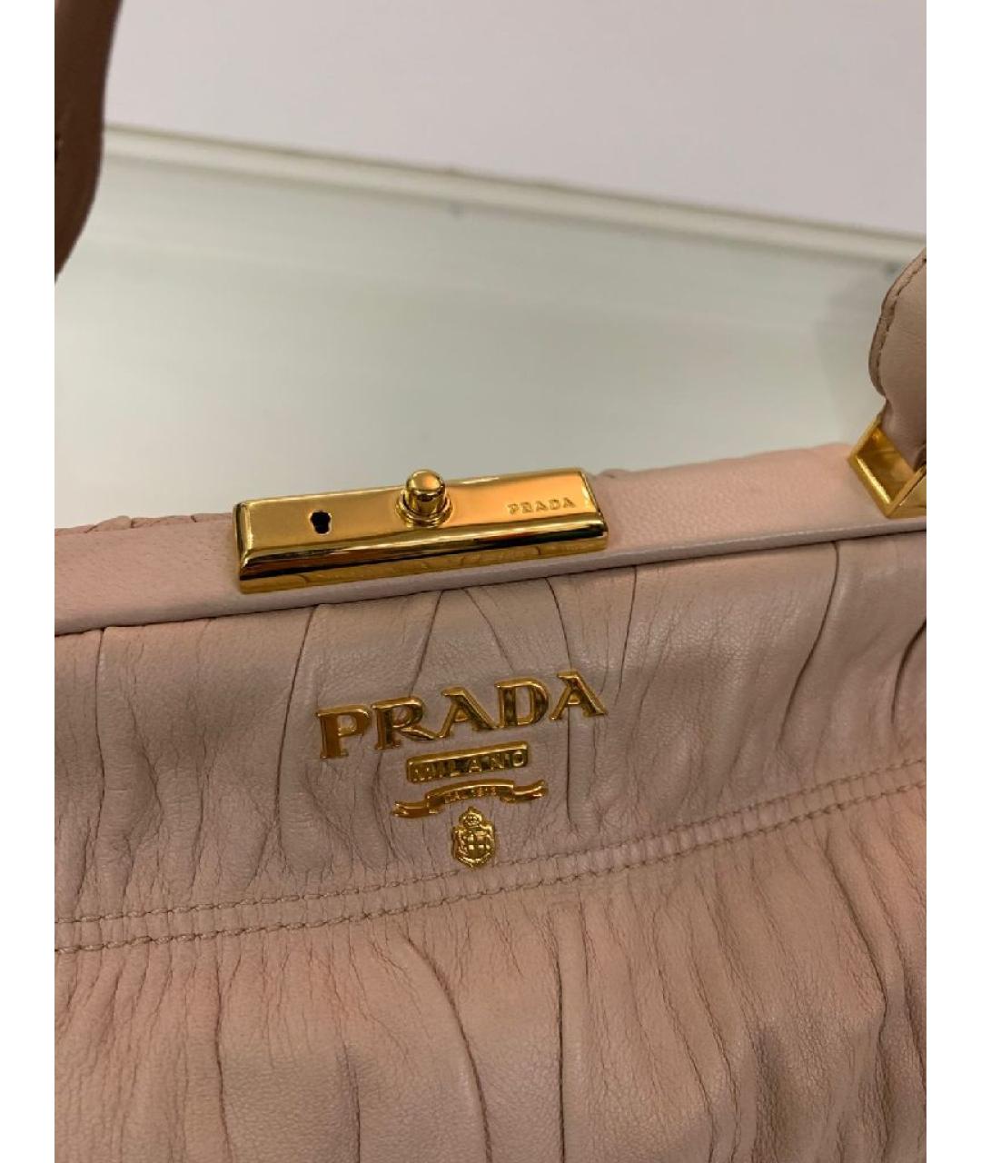 PRADA Бежевая кожаная сумка с короткими ручками, фото 5