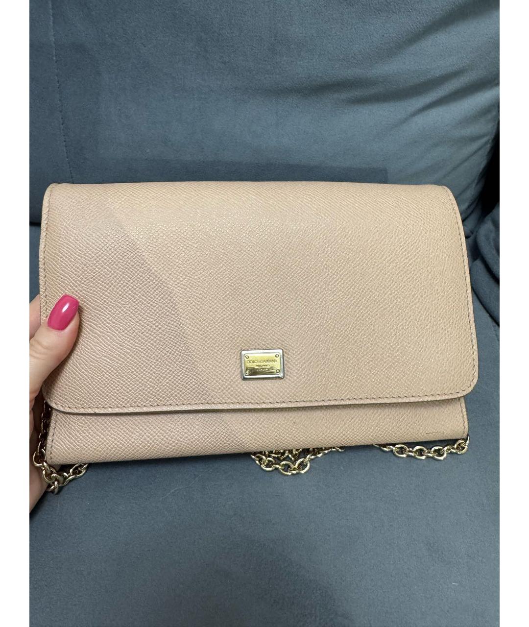 DOLCE&GABBANA Бежевая кожаная сумка через плечо, фото 2