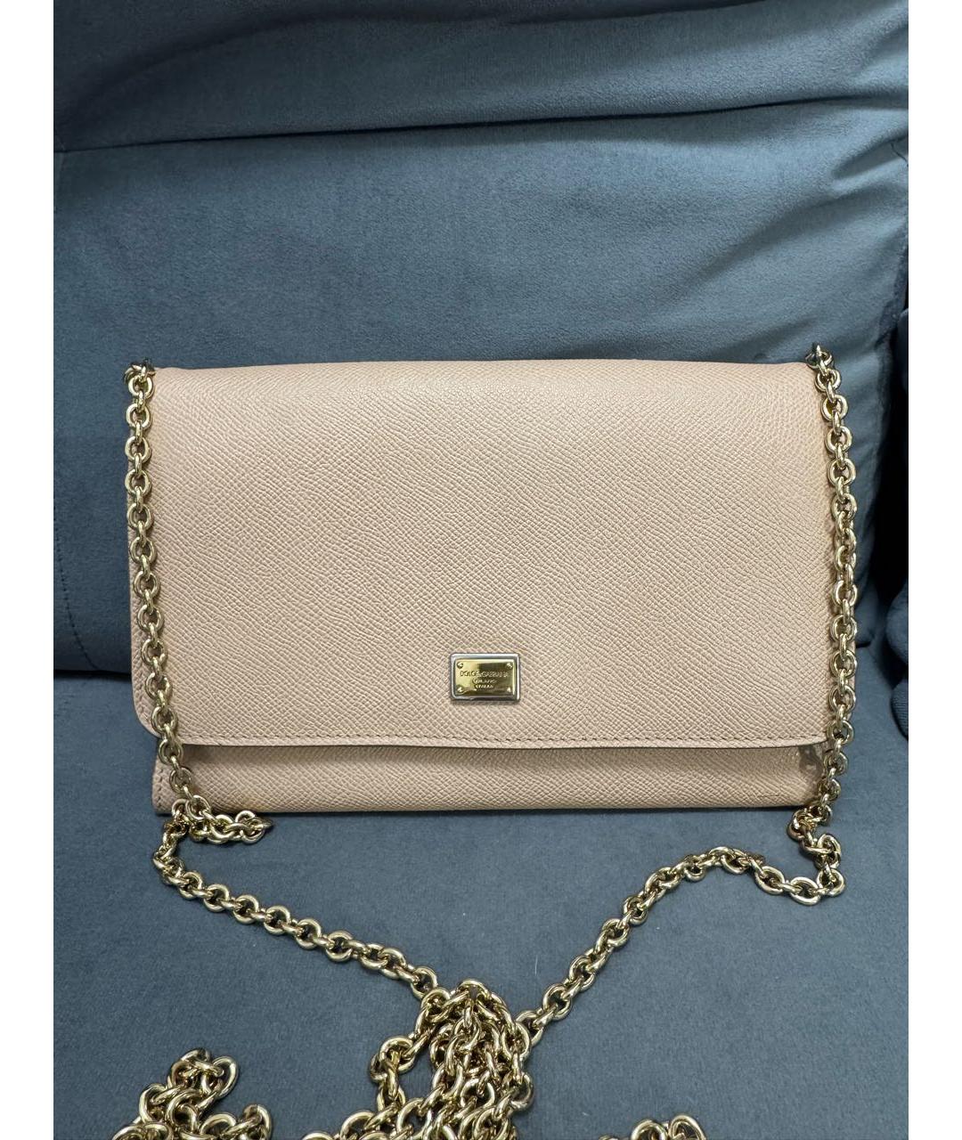 DOLCE&GABBANA Бежевая кожаная сумка через плечо, фото 6