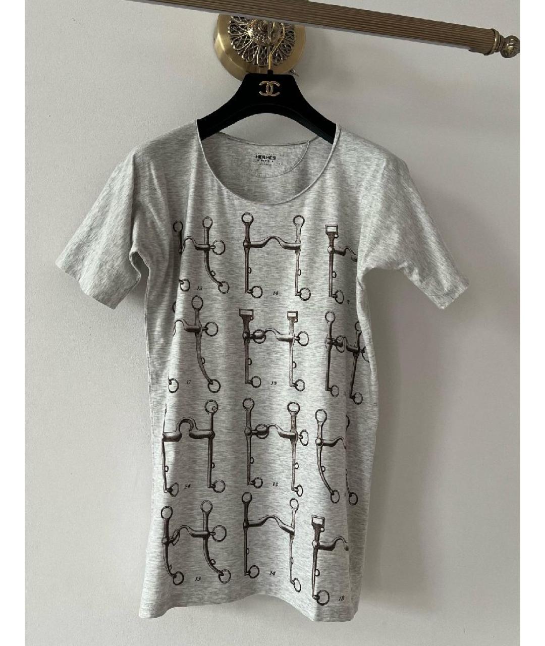 HERMES Серая хлопковая футболка, фото 9