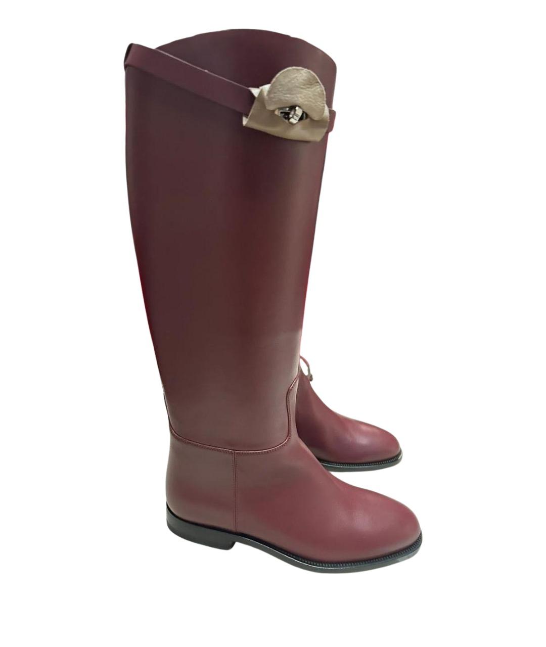 HERMES Бордовые кожаные сапоги, фото 1