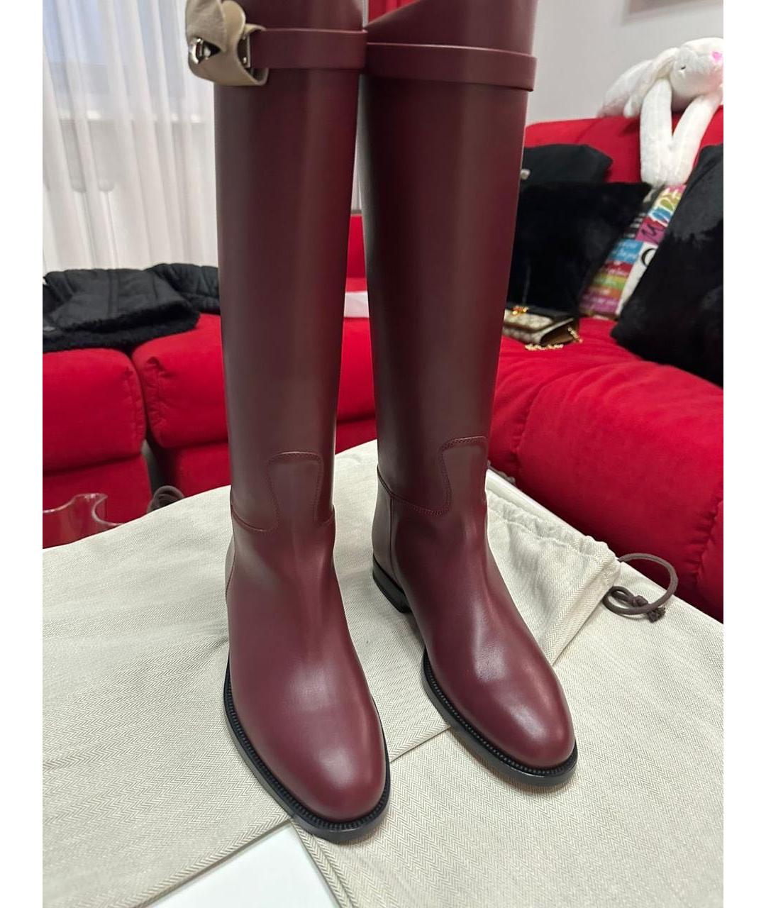 HERMES Бордовые кожаные сапоги, фото 2