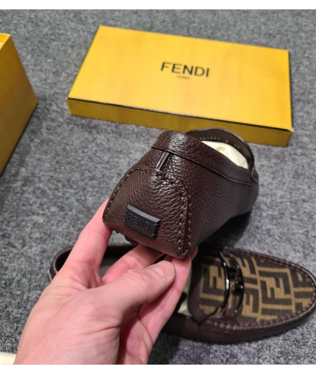 FENDI Коричневые кожаные лоферы, фото 5