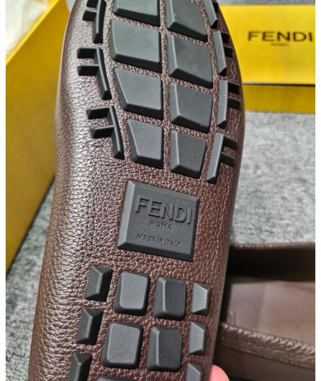 FENDI Коричневые кожаные лоферы, фото 7