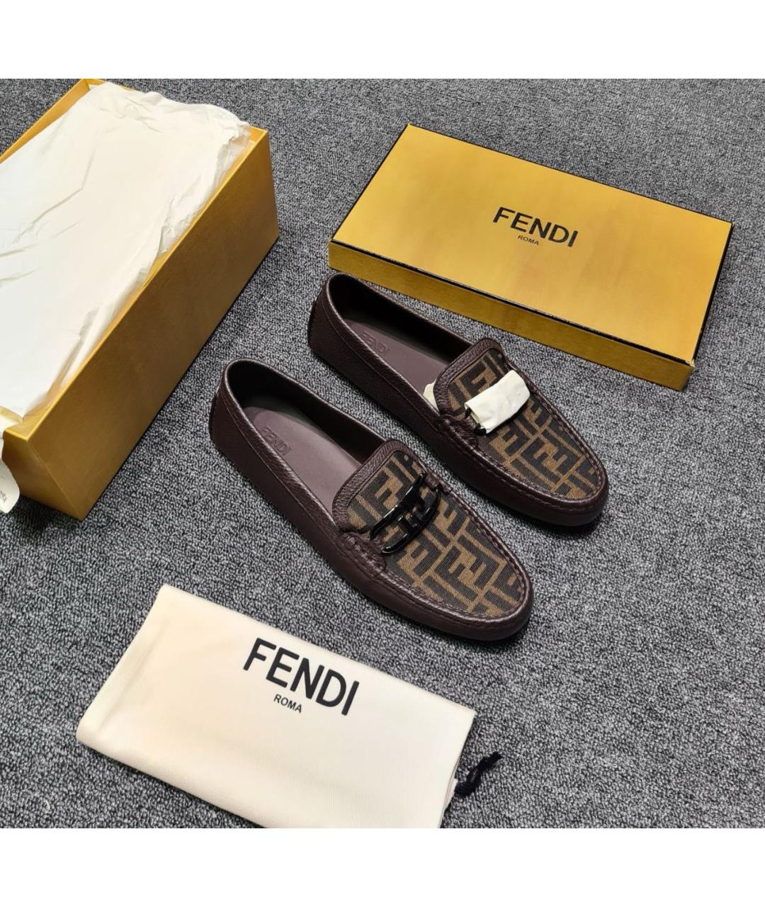 FENDI Коричневые кожаные лоферы, фото 2