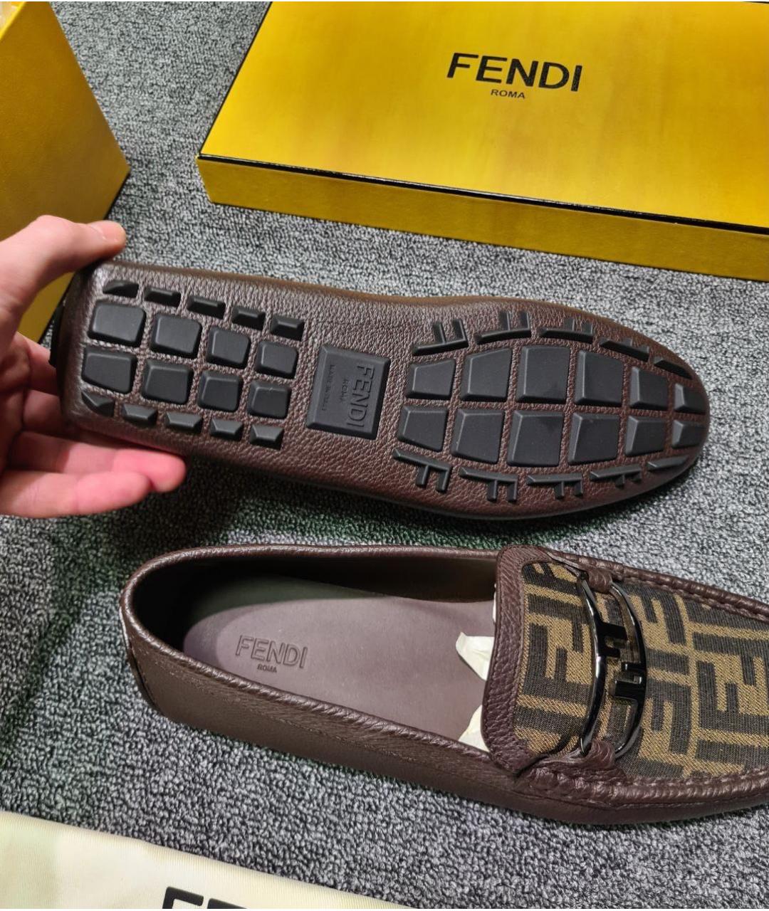 FENDI Коричневые кожаные лоферы, фото 6