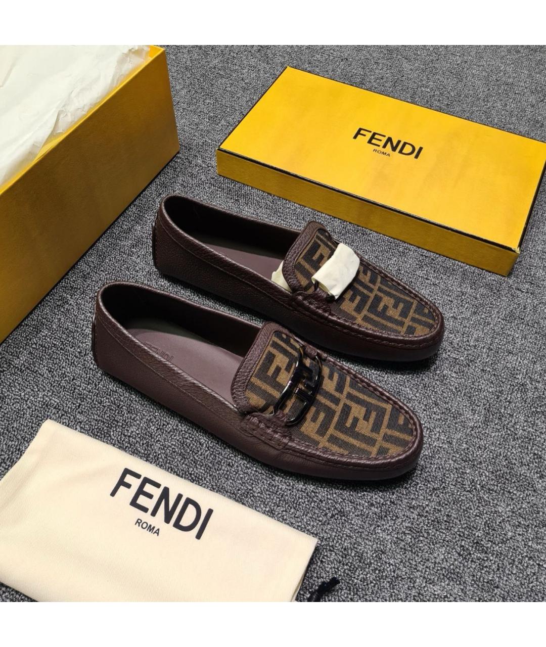 FENDI Коричневые кожаные лоферы, фото 3