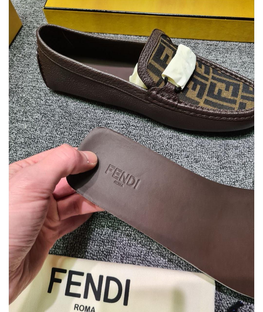 FENDI Коричневые кожаные лоферы, фото 8