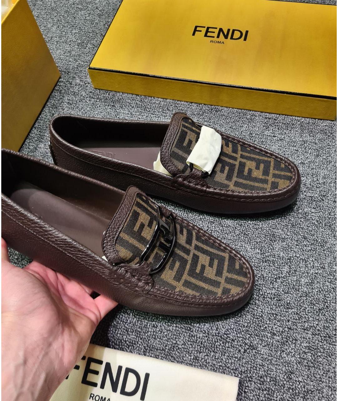 FENDI Коричневые кожаные лоферы, фото 4