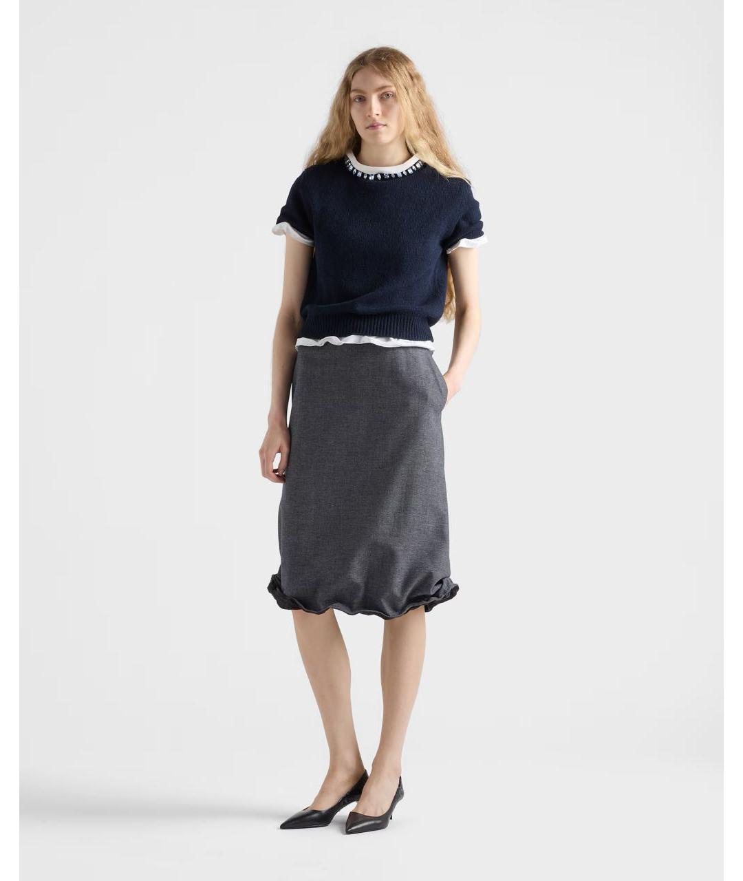 PRADA Темно-синий шерстяной джемпер / свитер, фото 2