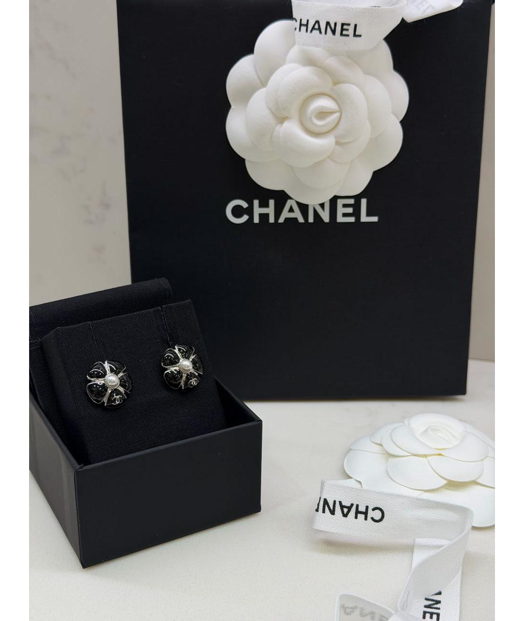 CHANEL Черные металлические серьги, фото 3