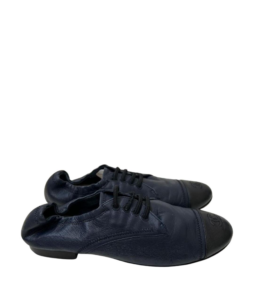 CHANEL Темно-синие кожаные брогги и оксфорды, фото 1