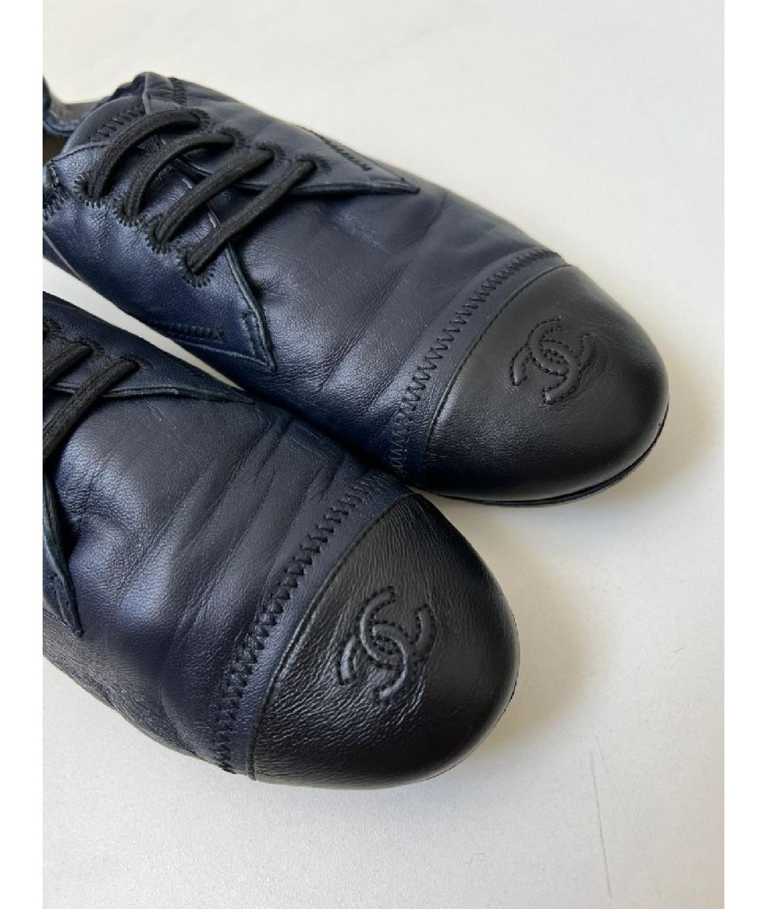 CHANEL Темно-синие кожаные брогги и оксфорды, фото 7