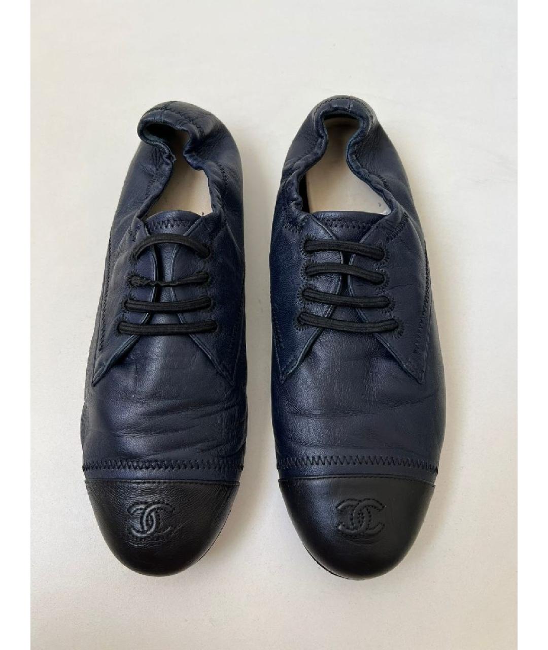CHANEL Темно-синие кожаные брогги и оксфорды, фото 2
