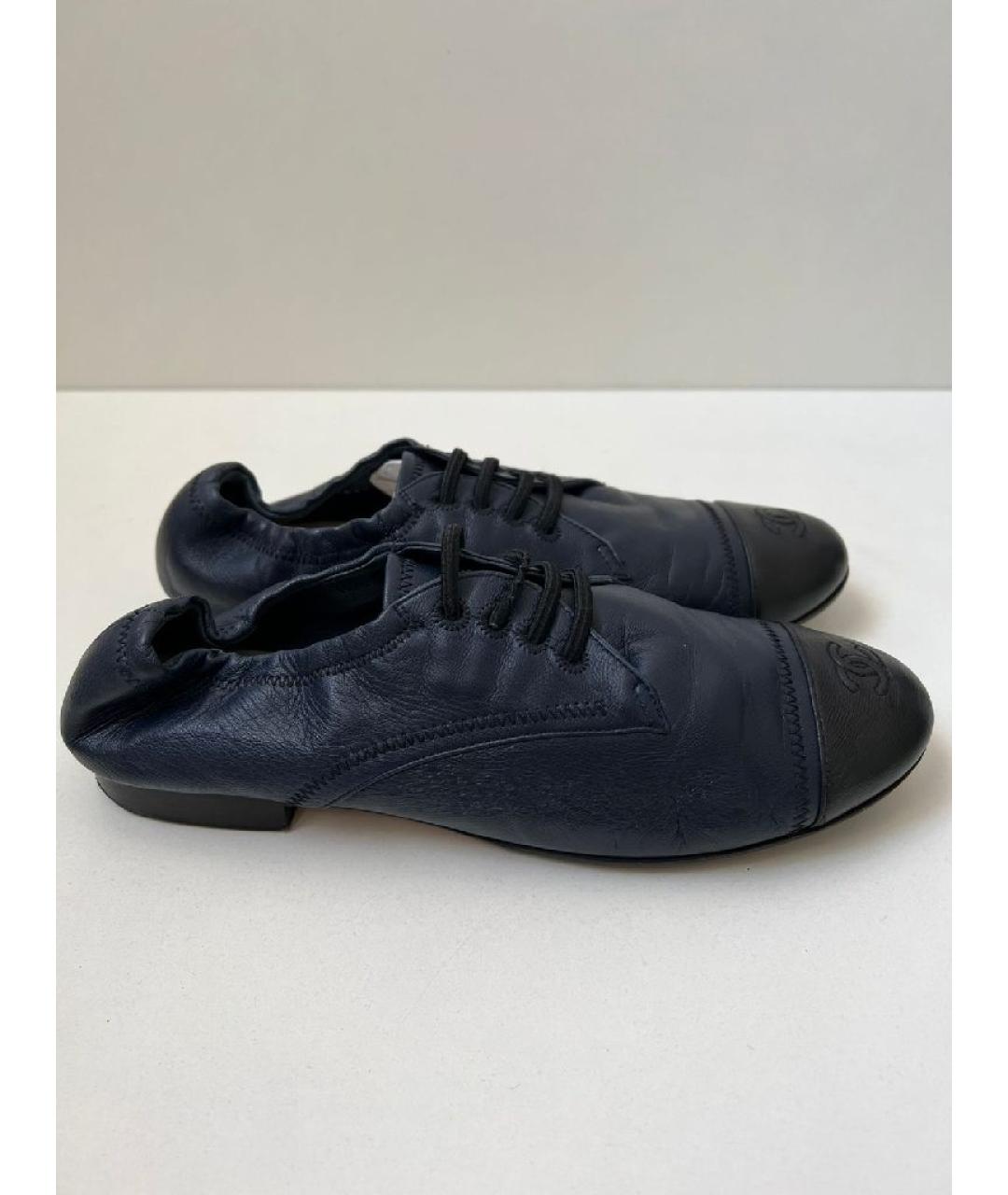 CHANEL Темно-синие кожаные брогги и оксфорды, фото 8