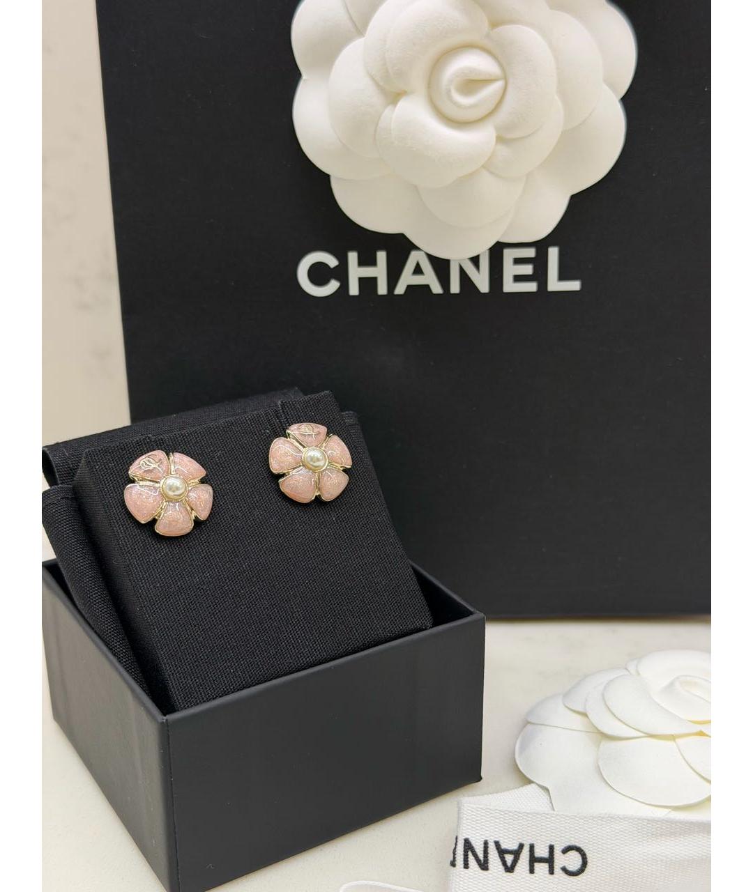 CHANEL Розовые металлические серьги, фото 2