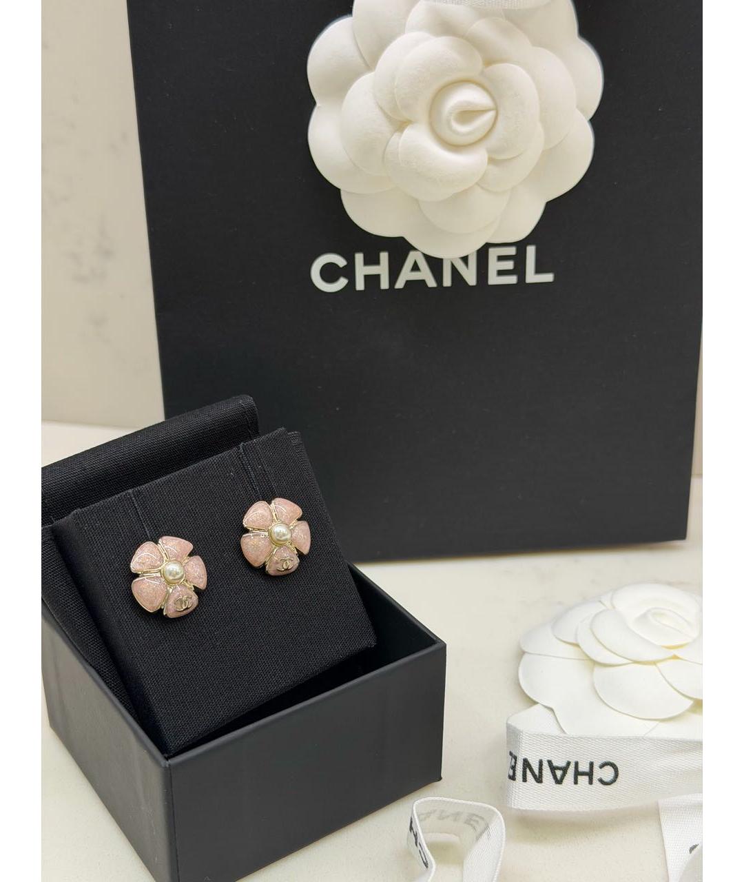 CHANEL Розовые металлические серьги, фото 3