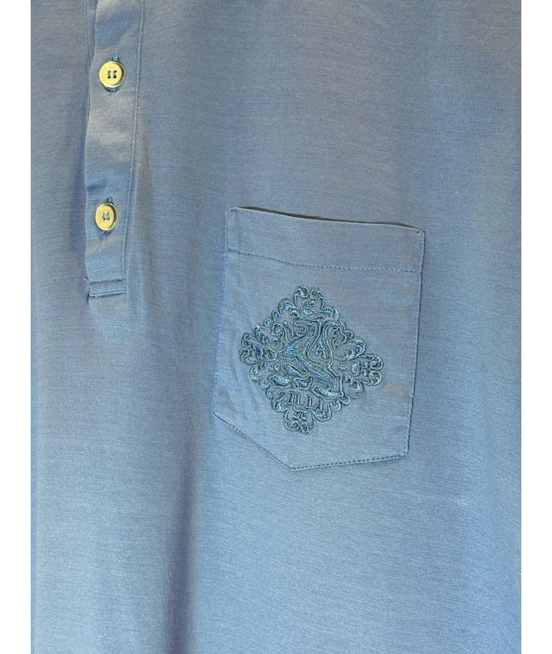 ZILLI Синее хлопковое поло с коротким рукавом, фото 4