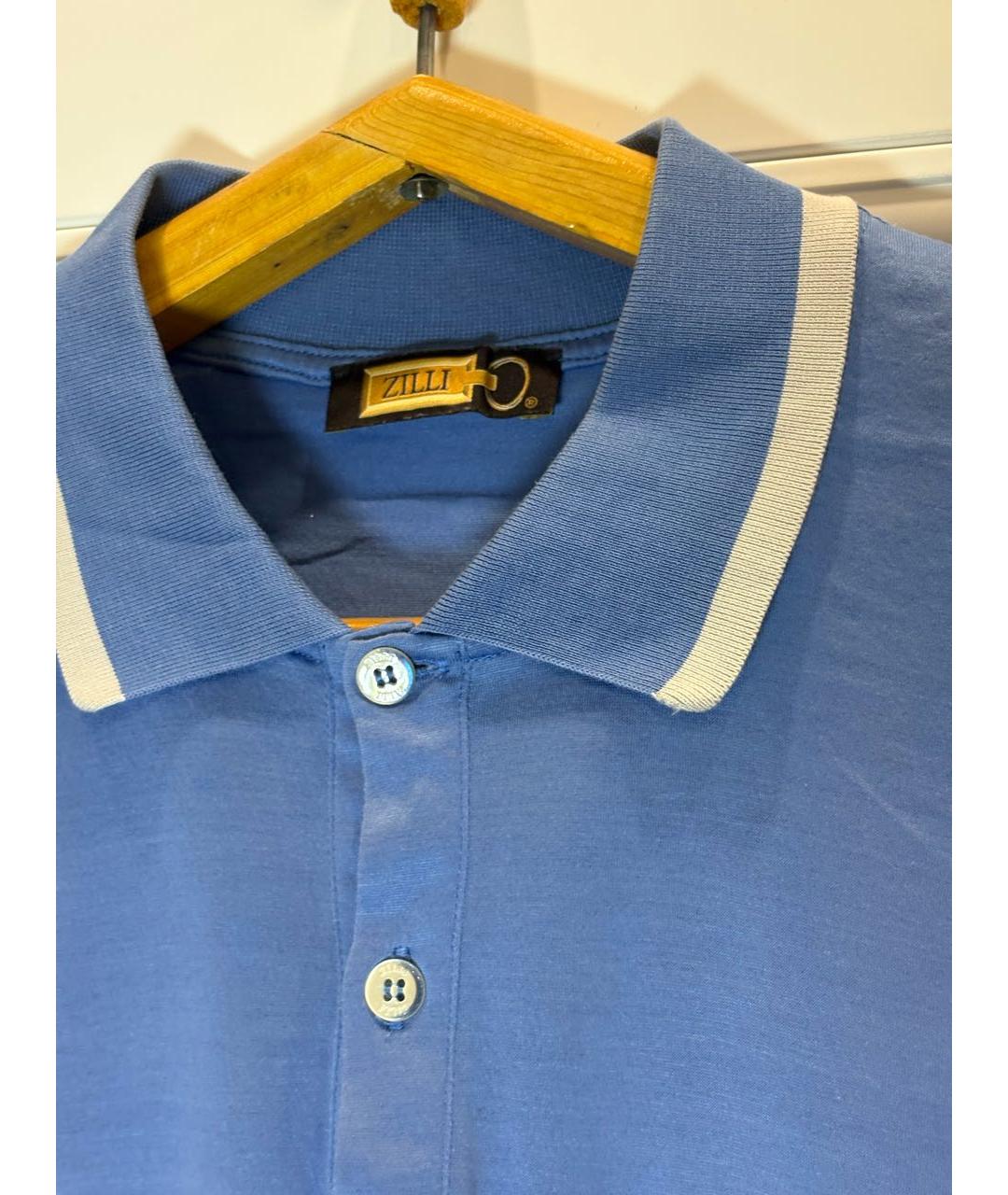 ZILLI Синее хлопковое поло с коротким рукавом, фото 3