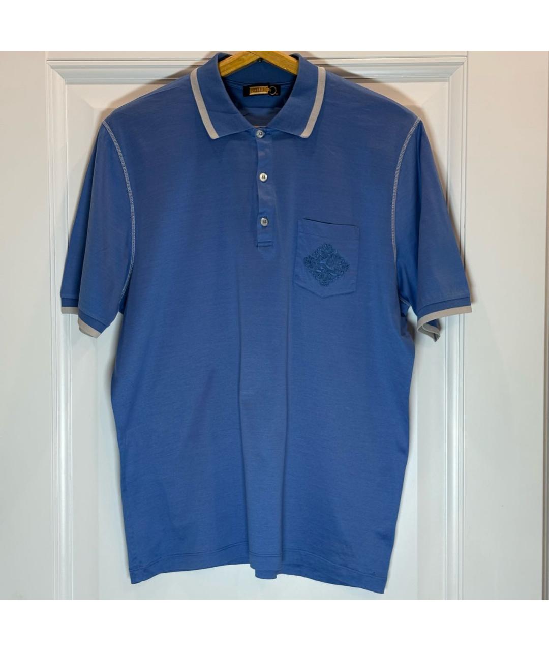 ZILLI Синее хлопковое поло с коротким рукавом, фото 5