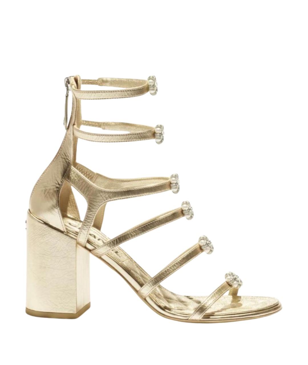 CHANEL Золотые кожаные босоножки, фото 1