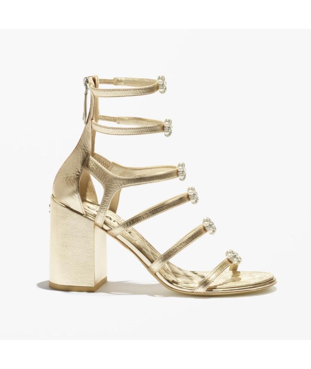 CHANEL Золотые кожаные босоножки, фото 5