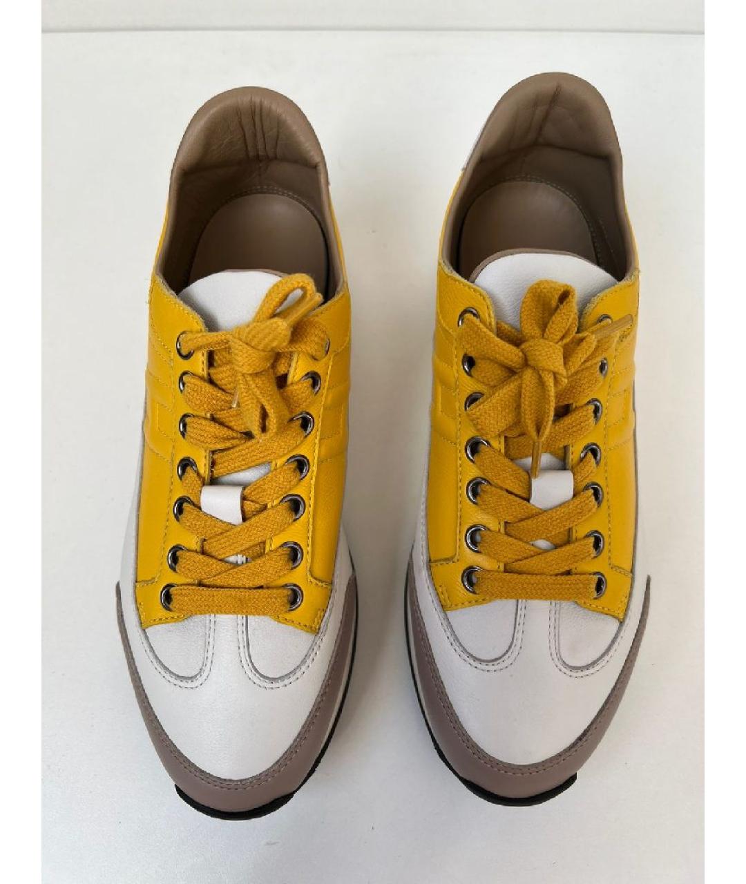 HERMES Бежевые кожаные кроссовки, фото 2