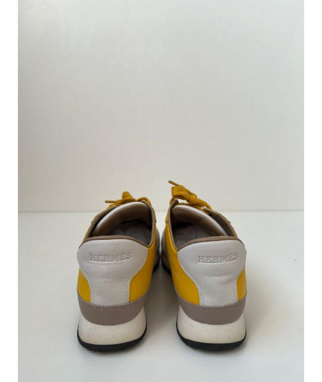 HERMES Бежевые кожаные кроссовки, фото 5