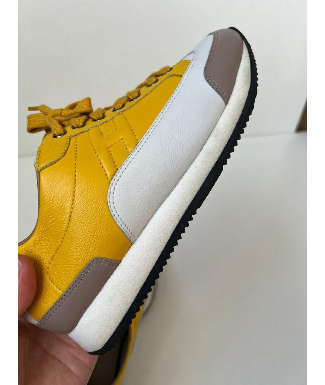 HERMES Бежевые кожаные кроссовки, фото 8