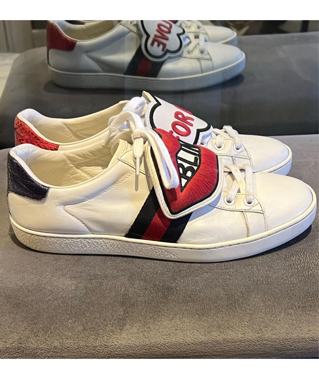 GUCCI Белые кожаные кеды, фото 5