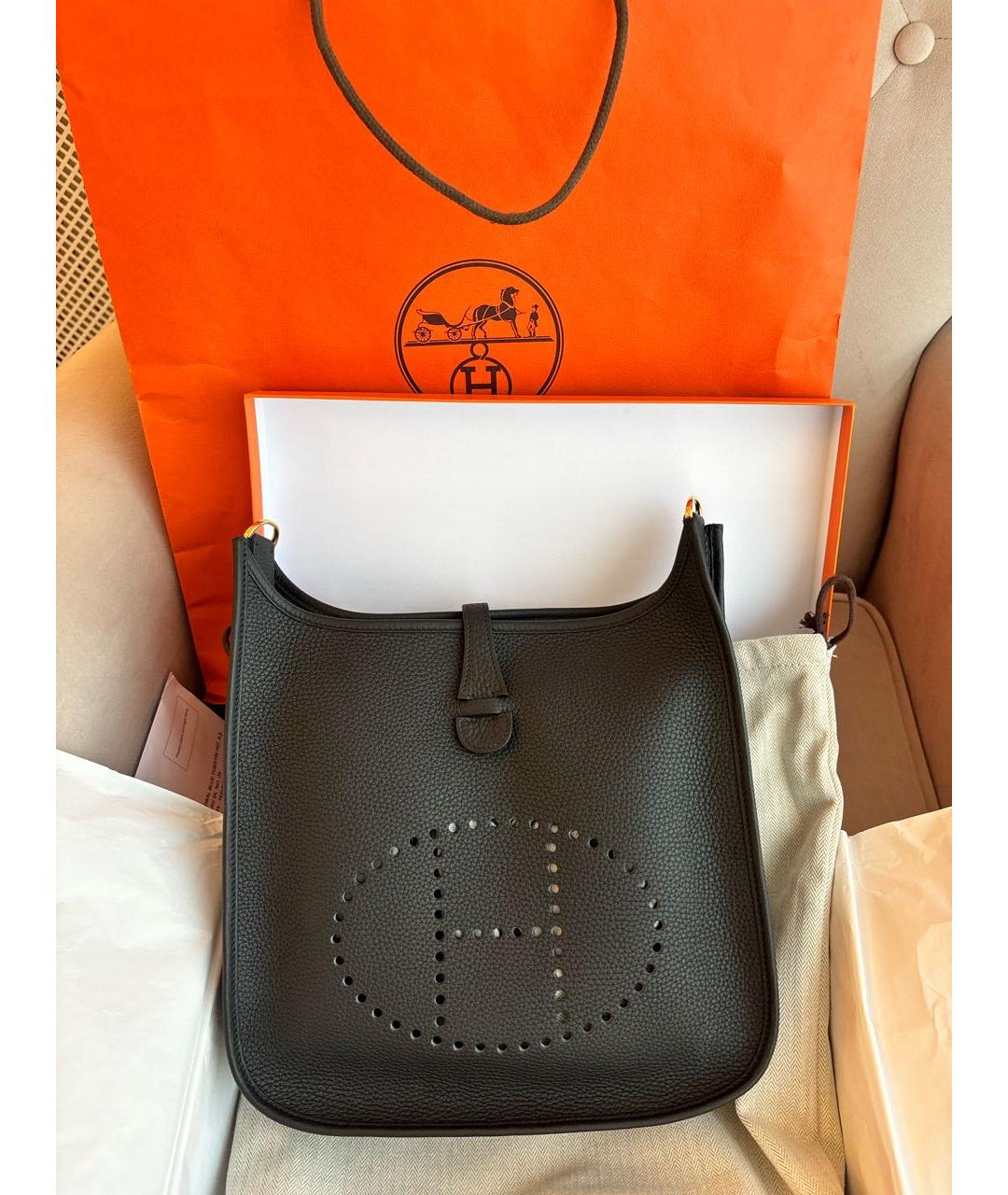 HERMES Черная кожаная сумка через плечо, фото 6