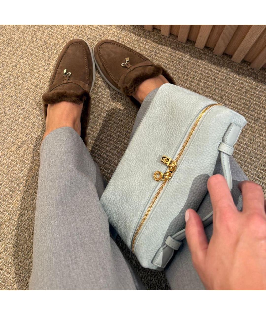 LORO PIANA Голубая кожаная сумка с короткими ручками, фото 3