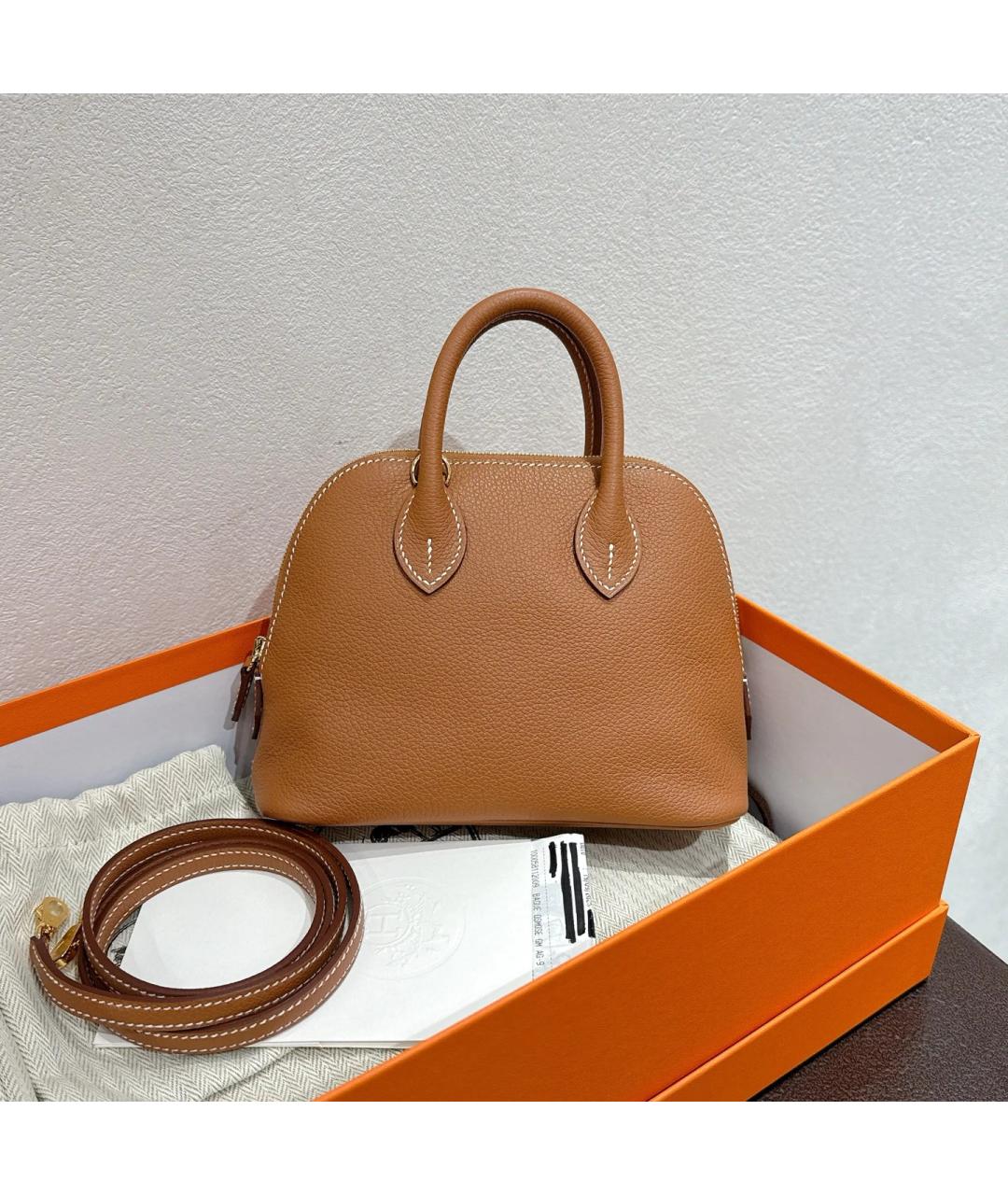HERMES Коричневая кожаная сумка с короткими ручками, фото 3