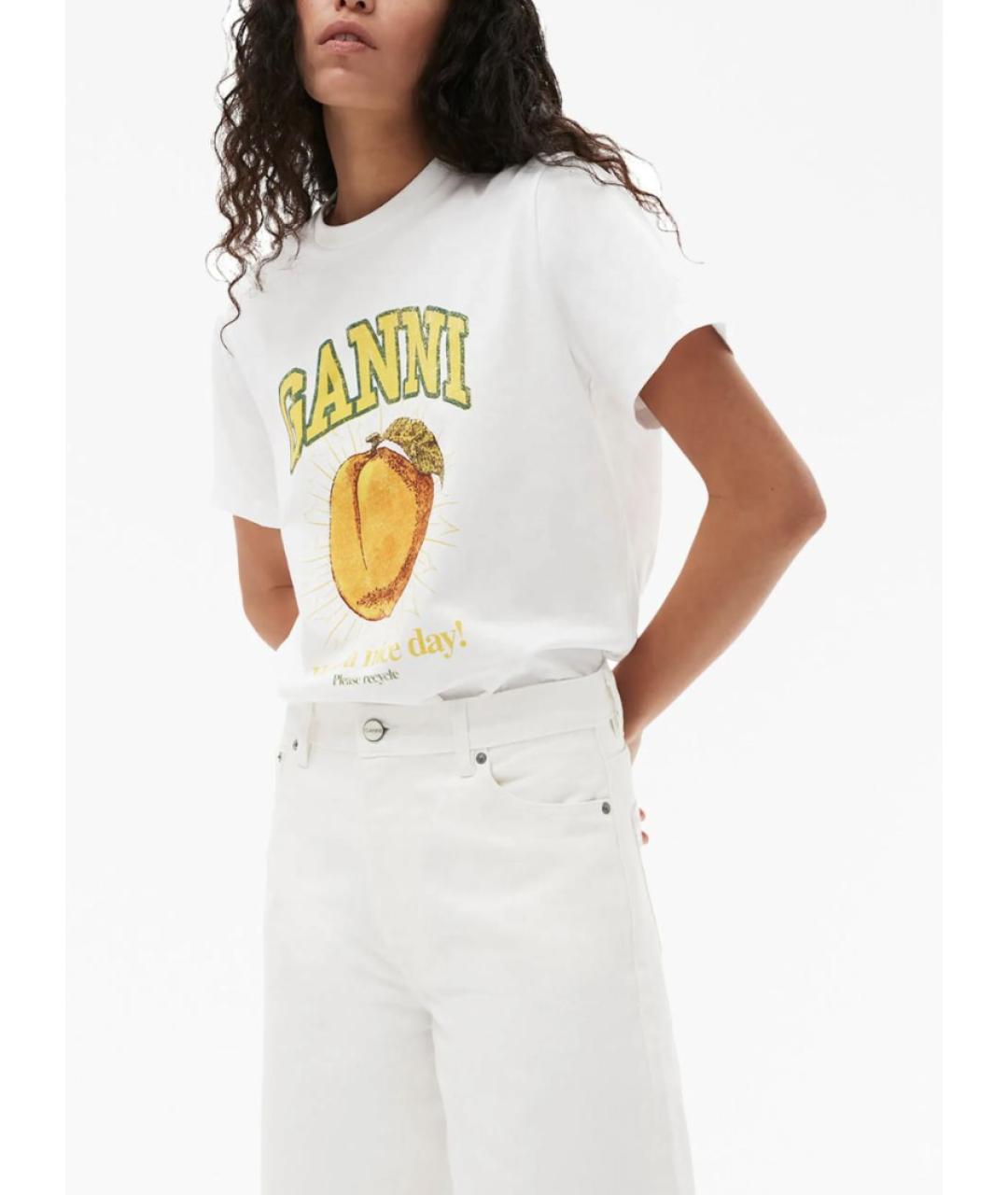 GANNI Белая хлопковая футболка, фото 2