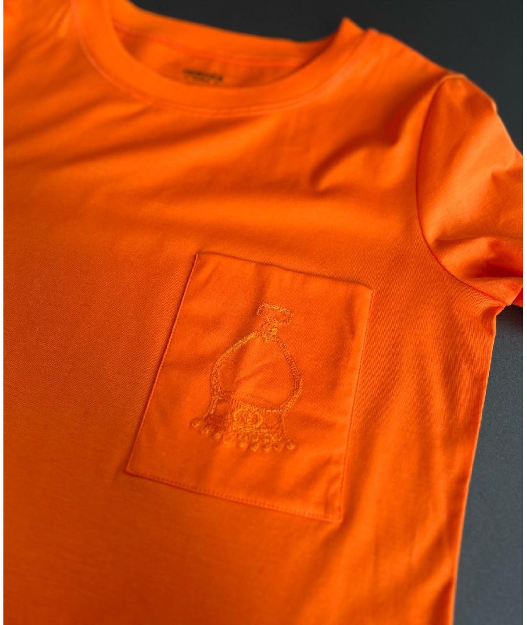 HERMES Оранжевая хлопковая футболка, фото 5