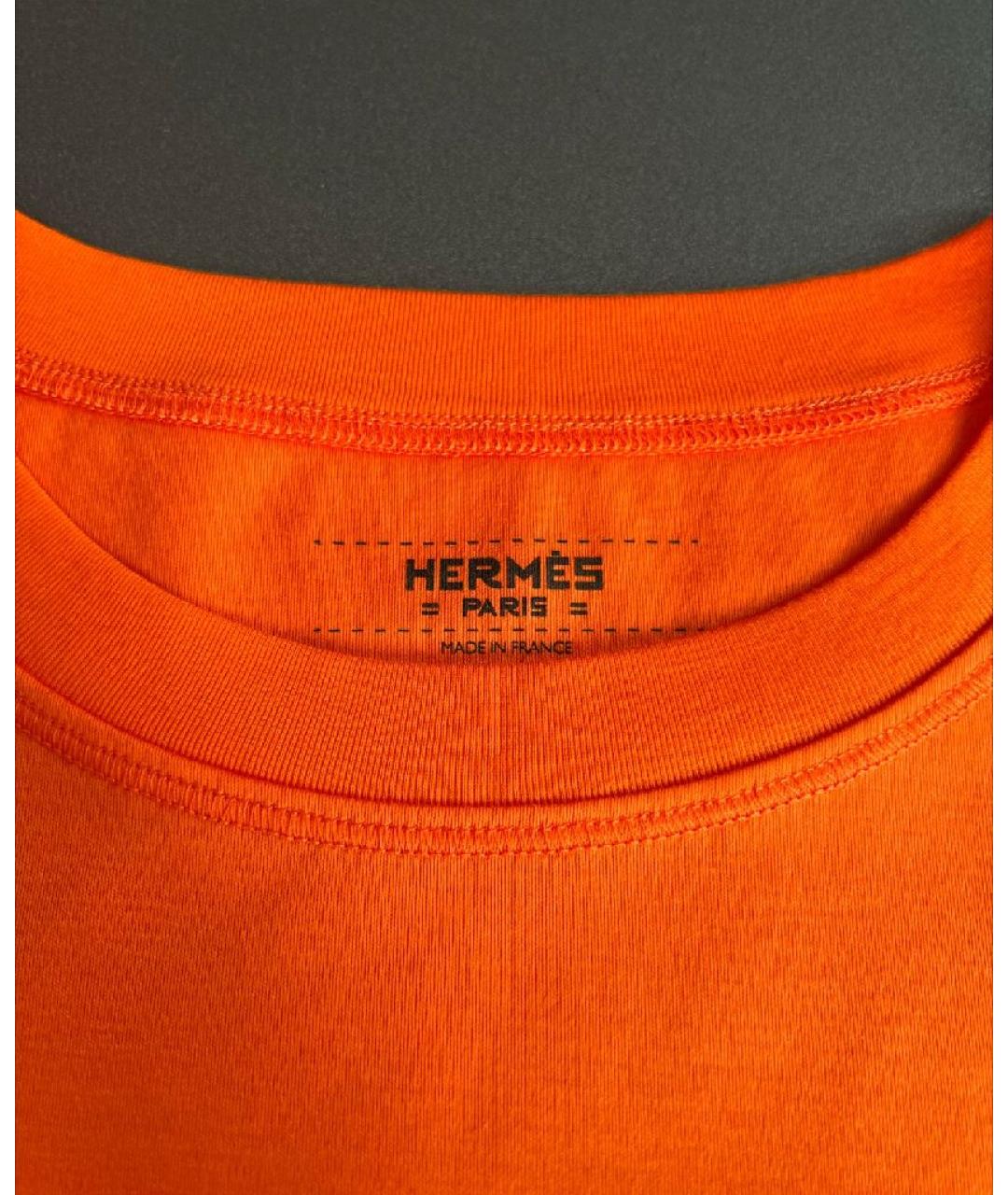 HERMES Оранжевая хлопковая футболка, фото 4