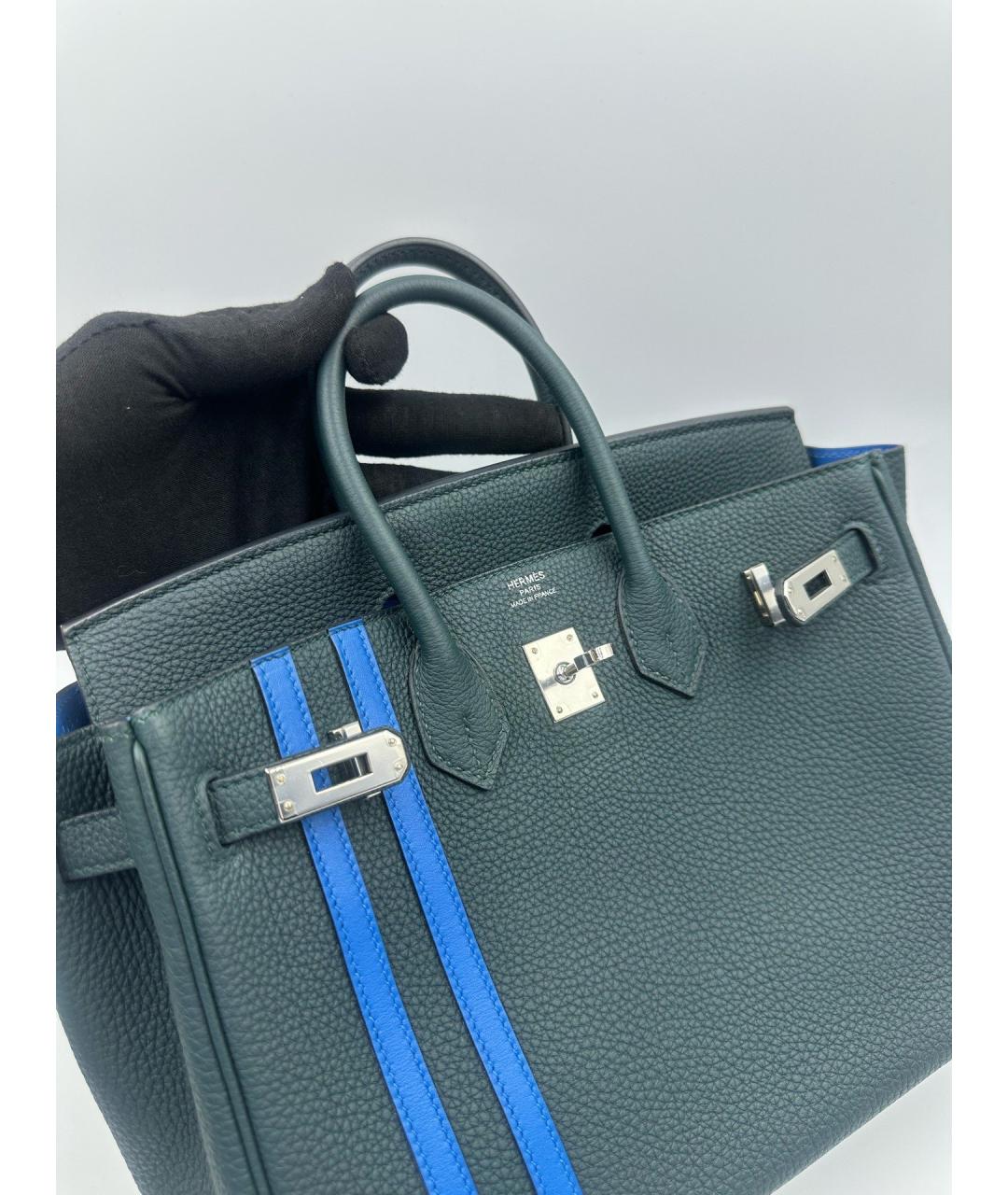 HERMES Голубая кожаная сумка с короткими ручками, фото 3