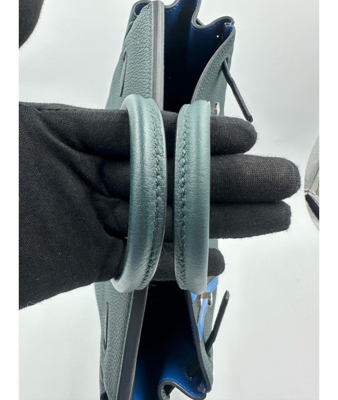 HERMES Голубая кожаная сумка с короткими ручками, фото 7