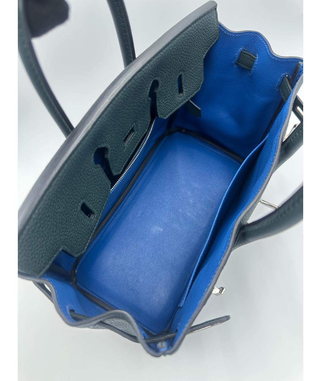 HERMES Голубая кожаная сумка с короткими ручками, фото 5