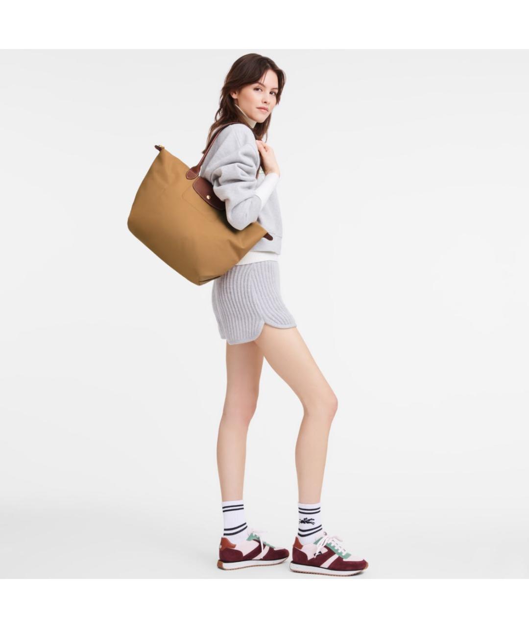 LONGCHAMP Горчичная тканевая сумка тоут, фото 4