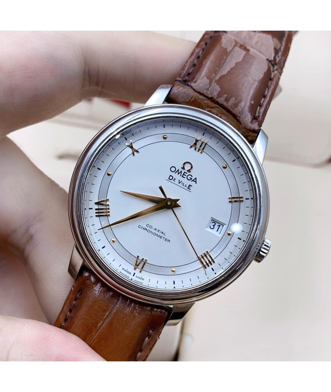 OMEGA Белые стальные часы, фото 4