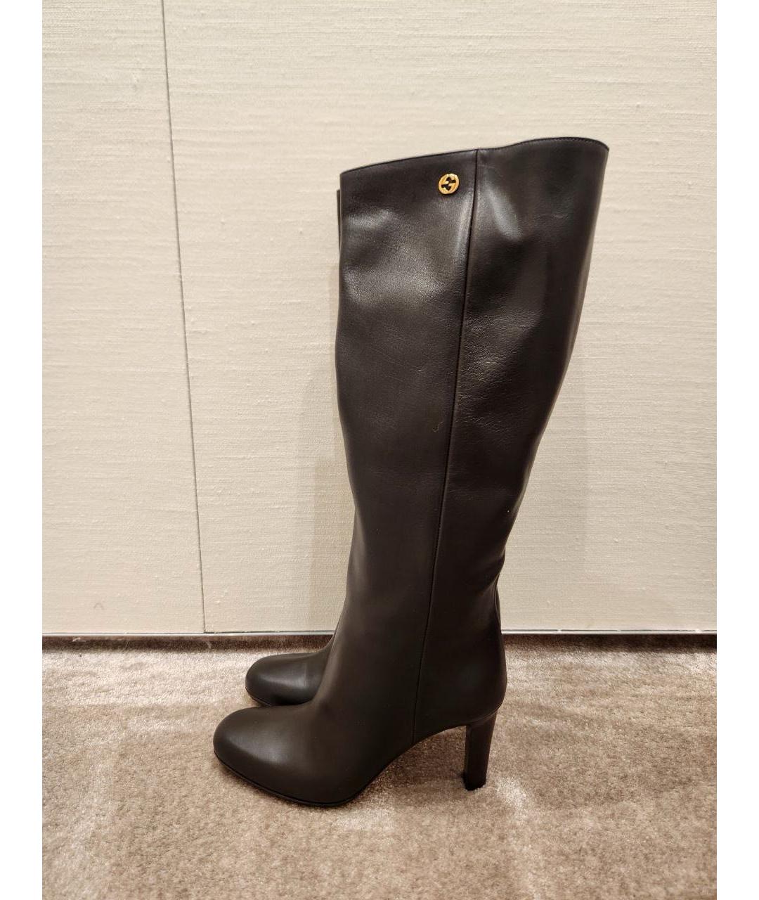 GUCCI Черные кожаные сапоги, фото 9