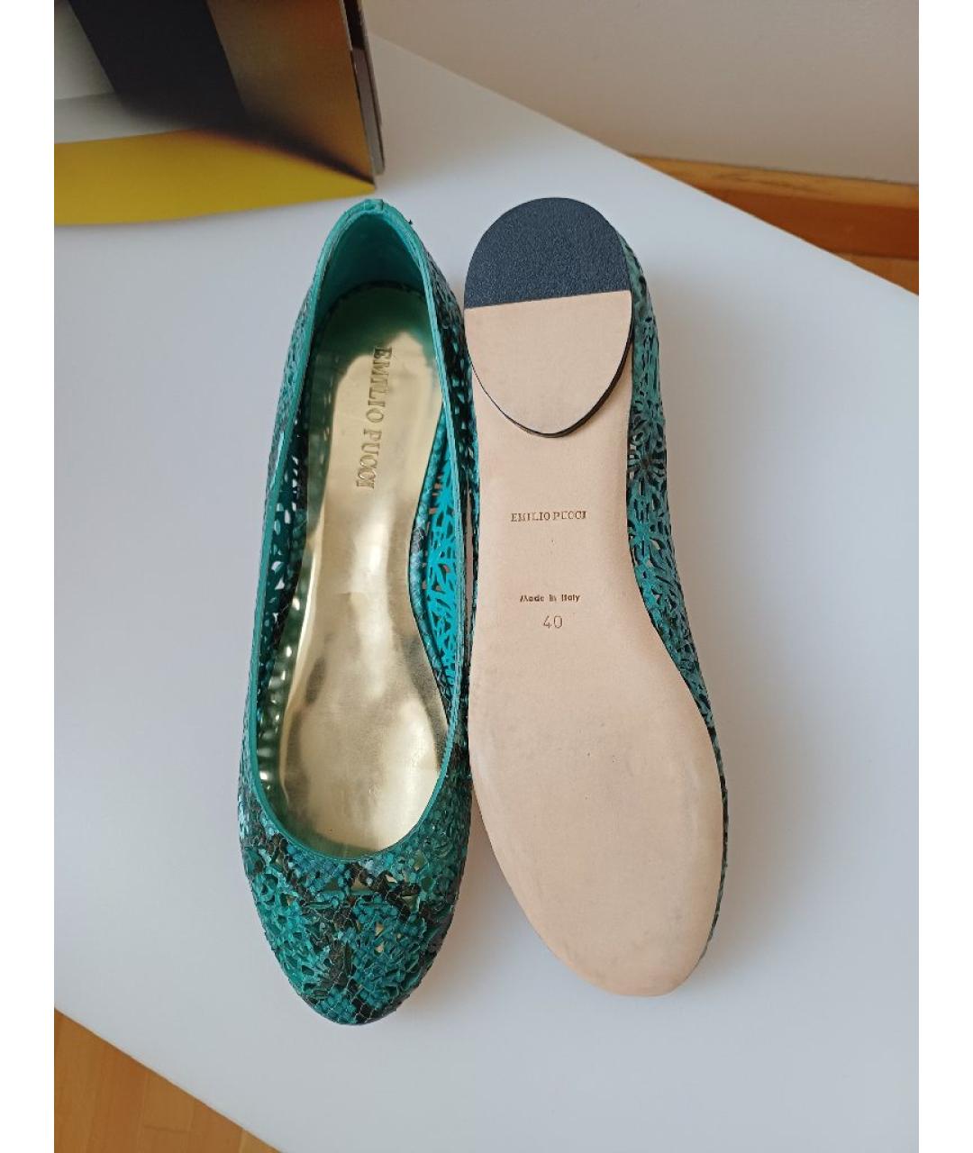 EMILIO PUCCI Бирюзовые кожаные балетки, фото 7